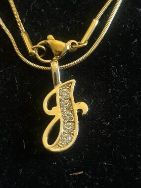 NEW!  Gold plated Cursive Initial "J"Pendant Necklace w/Rhinestone ~ 18"